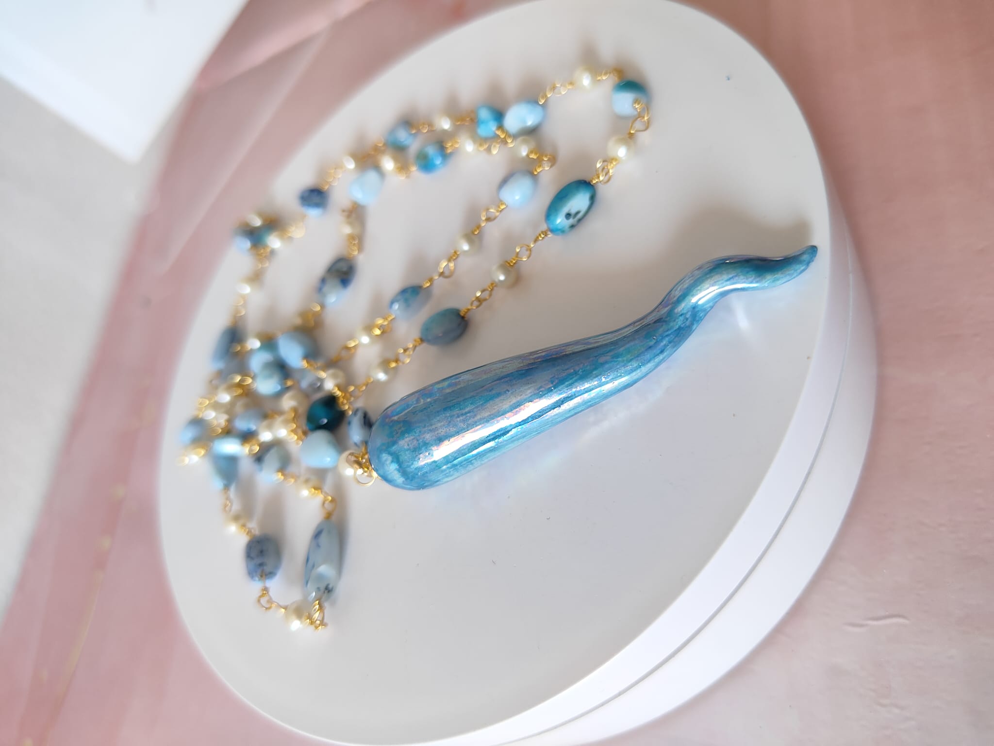 Avalaya Dichiarazione - Collana Lunga 110 Cm Con Perle Di Cristallo E Pepite Di Vetro, Verde Oliva E Marrone