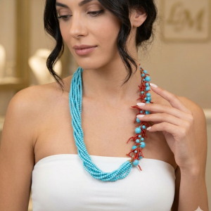 Collana Multifilo Turchese E Corallo Elegante