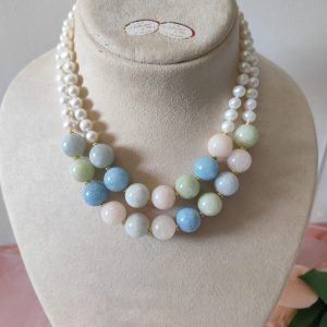 Collana Multifili con Perle e Pietre Naturali