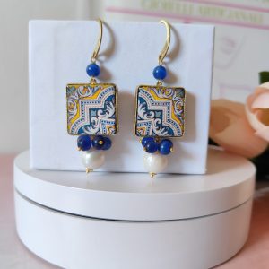 Orecchini con Maiolica e Pietre