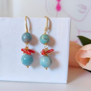 Orecchini Larimar Corallo Rosso – Eleganza Naturale Artigianale