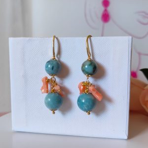 Orecchini Larimar e Corallo – Eleganza Marina Esclusiva