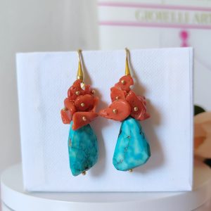 Orecchini Turchese e Corallo Rosso – Eleganza in Colori Vivaci