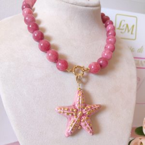 Collana con Stella Rosa in Ceramica e Agata