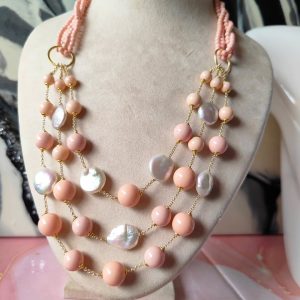 Collana Multifilo con Perle di Pasta di Corallo Rosa