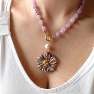 Collana Girocollo con Fiore in Ceramica