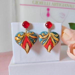 Orecchini a Cuore in Ceramica di Caltagirone