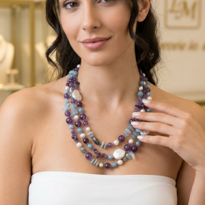 Collana Ametista E Acquamarina Con Perle Naturali
