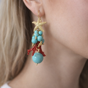Orecchini Stella Marina Corallo E Turchese