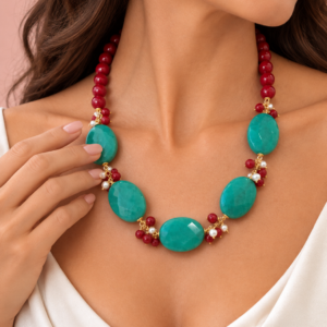 Collana Con Giada Verde E Agata Bordeaux