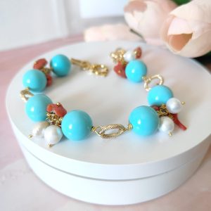 Bracciale Perle Corallo Turchese – Design Vivace ed Elegante