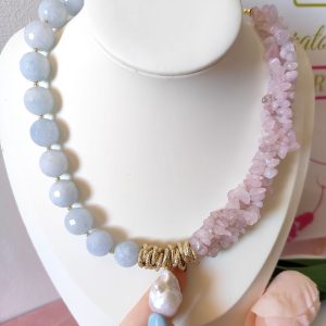 Collana con Acquamarina e Quarzo Rosa