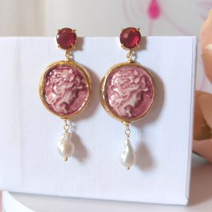 Orecchini Ceramica Rosa Con Perla Barocca Piccola