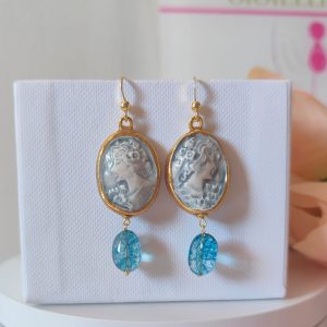 Cammeo Azzurro in Ceramica di Caltagirone con Tormalina