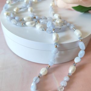 Collana Con Calcedonio Azzurro E Cristalli