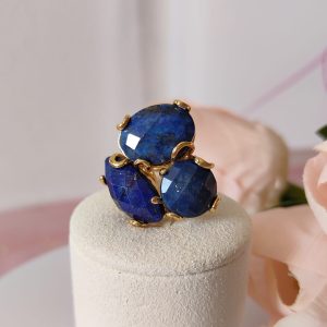 Anello Con Lapislazzuli E Montatura In Ottone Regolabile