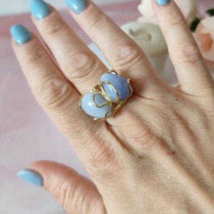 Anello Calcedonio Azzurro Con Montatura In Ottone Regolabile