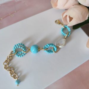 Bracciale Pasta Di Turchese E Perle Naturali