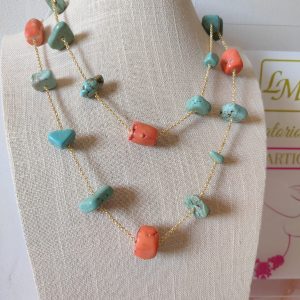Corallo Bamboo E Turchese In Collana Lunghissima