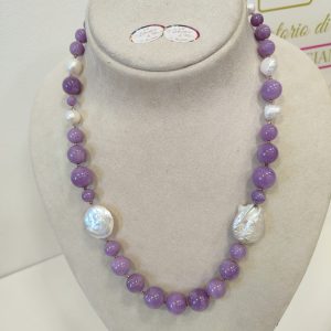 Collana Giada Lavanda Con Perle Naturali
