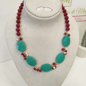 Collana Con Giada Verde E Agata Bordeaux