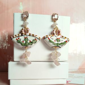 Orecchini Con Coffa Siciliana E Quarzo Rosa
