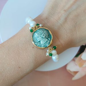Bracciale Moneta in Ceramica Con Perle Naturali