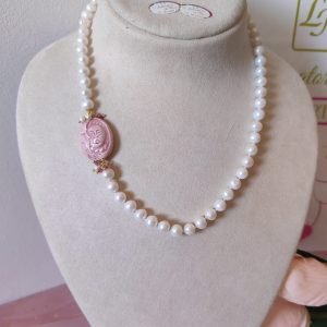 Collana Sole E Luna Rosa In Ceramica E Perle