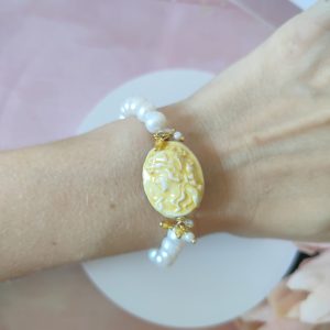 Bracciale Cammeo Ceramica e Oro con Perle e Zirconi