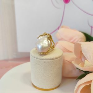 Anello Con Perla Naturale In Argento Placcato Oro