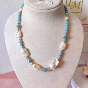 Collana Acquamarina e Perle Barocche Artigianale