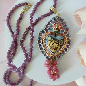 Collana Agata Lilla e Cuore Sacro