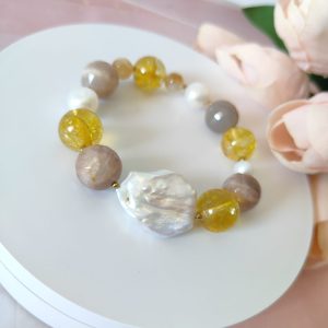 Bracciale Pietra di Luna con Perle Naturali e Quarzo Citrino