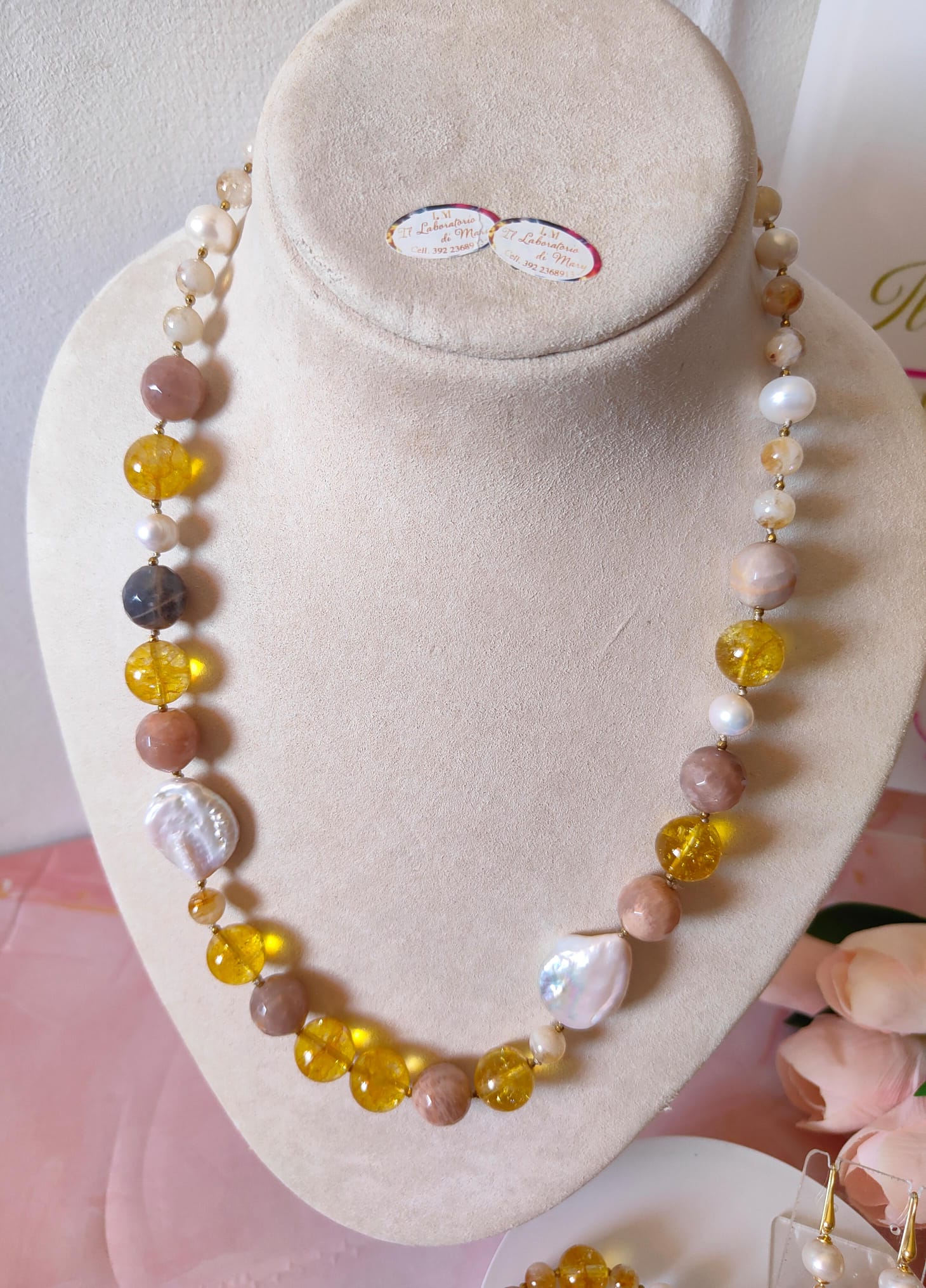 Collana Donna In Argento Sterling 925 Con Pietra Di Luna - YFN - Gioiello A Forma Di Luna