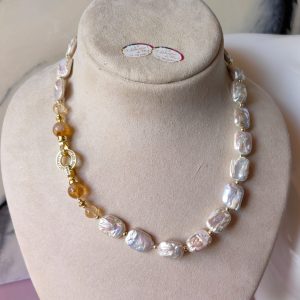 Girocollo Con Quarzo Citrino E Perle Naturali