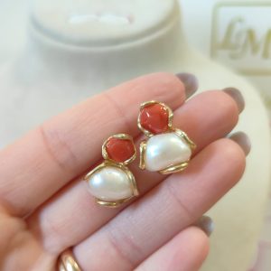 Orecchini Corallo E Perla Naturale Da Lobo