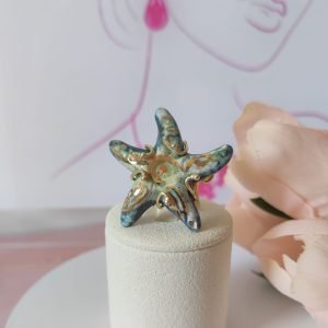 Stella Marina Ceramica e Oro – Anello Regolabile Dipinto A Mano