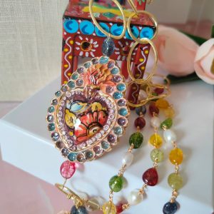 Cuore Sacro In Ceramica Con Tormaline E Ottone Dorato