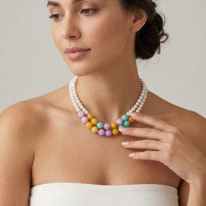Collana Perle E Giada Multicolore Elegante