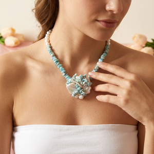 Collana Larimar E Barocche Con Medaglione