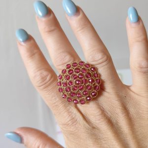 Anello Cristalli E Ottone Dorato Regolabile