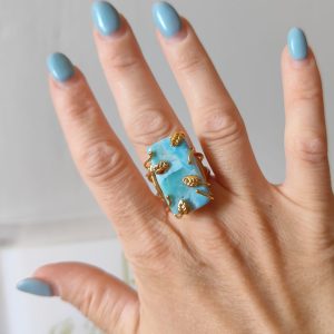 Anello Larimar Oro Con Montatura Regolabile In Argento 925