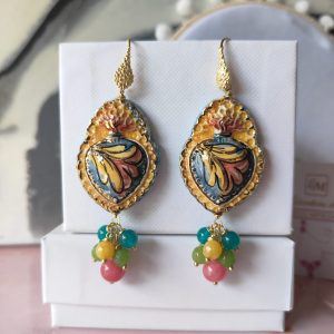 Orecchini Cuore Ceramica Di Caltagirone E Giada Multicolor