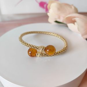 Bracciale Ambra E Argento Con Maglia Dorata Elegante