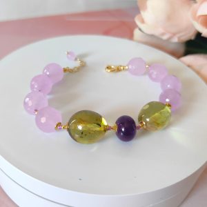 Bracciale Ametista E Ambra Con Chiusura In Argento Dorato