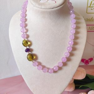 Collana Ametista E Ambra Con Chiusura In Argento Dorato