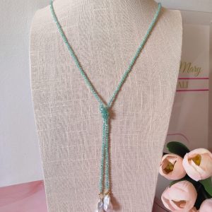 Collana Zirconi Verde Acqua E Perle Barocche