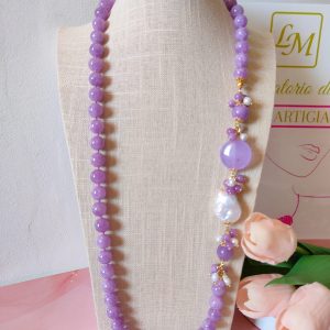 Collana Kunzite E Quarzo Lilla Con Perla Barocca