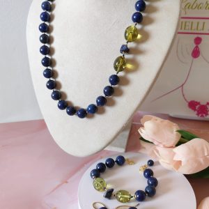 Parure Lapislazzuli E Ambra Verde In Argento Dorato