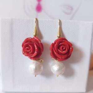 Orecchini Rosa Rossa E Perla